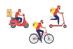 group of three delivery workers team characters vector