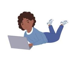 afro girl laptop vector