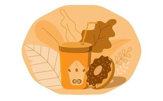 Paper Cup Coffee Donut Monochrome Composition. Vector illustration