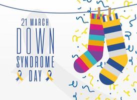 down syndrome day striped socks and confetti vector design