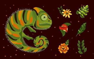 floral and chameleon vector