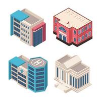 isometric four buildings vector