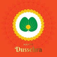 Illustration Of Happy Dussehra With Marigold flowers And Apta leaves also known as golden leaves vector