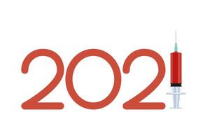 2021 year with covid19 vaccine syringe vector