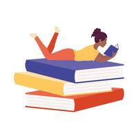 afro woman reading book in books ,book day celebration vector