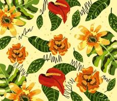 exotic flowers pattern vector