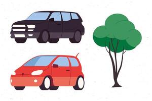 coches y arbol vector