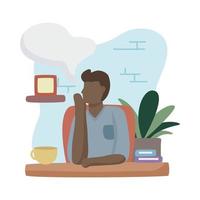 afro man dreaming in the workplace character vector