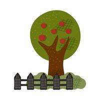 apples tree plant with fence farm scene vector