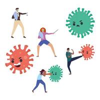 group of persons fighting vs covid19 characters vector