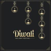 Happy Diwali luxury social media post. the light festival with gold oil lamps illustration vector