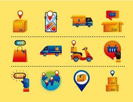 bundle of twelve online delivery service set icons vector