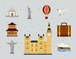 travel set monuments vector