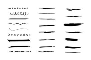 Set of artistic pen brushes. Hand drawn grunge strokes. Doodle design elements. Hand drawn collection set of underline strokes in marker brush doodle style. vector