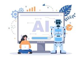 Artificial Intelligence Digital Brain Technology and engineering Concept With Programmer Data or Systems that can be set up in a Scientific Context. Vector Illustration