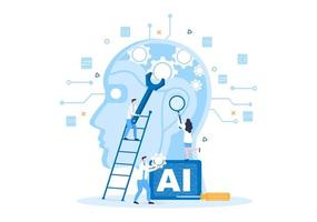 Artificial Intelligence Digital Brain Technology and engineering Concept With Programmer Data or Systems that can be set up in a Scientific Context. Vector Illustration