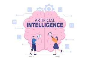 Artificial Intelligence Digital Brain Technology and engineering Concept With Programmer Data or Systems that can be set up in a Scientific Context. Vector Illustration