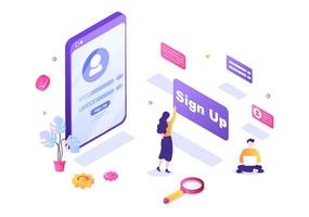 Online Registration or Sign Up Login for Account on Smartphone App. User interface with Secure Password Mobile Application, for UI, Web Banner, Access. Cartoon People Vector Illustration