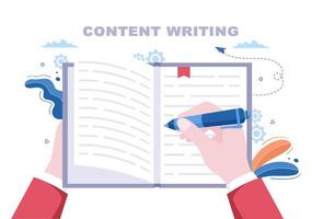 Content Writer or Journalist Background Vector Illustration For Copy Writing, Research, Development Idea and Novel or Book Script in Flat Style