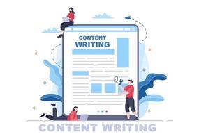 Content Writer or Journalist Background Vector Illustration For Copy Writing, Research, Development Idea and Novel or Book Script in Flat Style