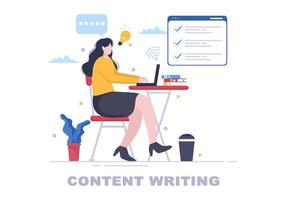 Content Writer or Journalist Background Vector Illustration For Copy Writing, Research, Development Idea and Novel or Book Script in Flat Style