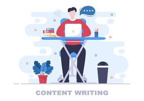 Content Writer or Journalist Background Vector Illustration For Copy Writing, Research, Development Idea and Novel or Book Script in Flat Style