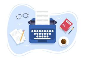 Content Writer or Journalist Background Vector Illustration For Copy Writing, Research, Development Idea and Novel or Book Script in Flat Style