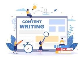 Content Writer or Journalist Background Vector Illustration For Copy Writing, Research, Development Idea and Novel or Book Script in Flat Style