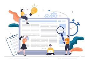 Content Writer or Journalist Background Vector Illustration For Copy Writing, Research, Development Idea and Novel or Book Script in Flat Style