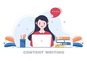 Content Writer or Journalist Background Vector Illustration For Copy Writing, Research, Development Idea and Novel or Book Script in Flat Style