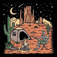 acampando en el desierto por la noche ilustración vector