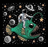 Deep sea fish and astronaut illustration vector