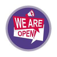 we are reopen circular commercial label with megaphone vector