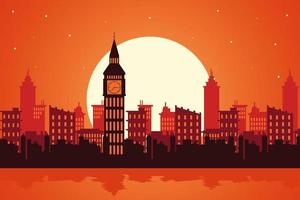 london big ben city architecture silhouette sunset scene vector