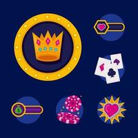 paquete de tragamonedas casino set iconos vector