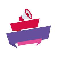 megaphone with pink and purple ribbon label icon vector