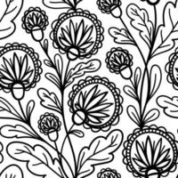 WHITE VECTOR SEAMLESS BACKGROUND WITH WEAVING BLACK ROUND FLOWERS