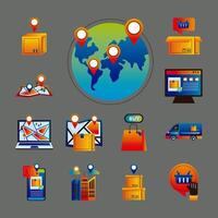 bundle of thirteen online delivery service set icons vector