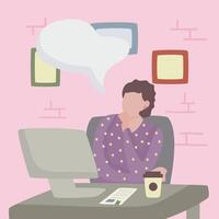 man dreaming in the workplace with desktop vector