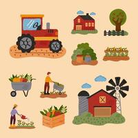 paquete de diez iconos de conjunto de granja y agricultura vector