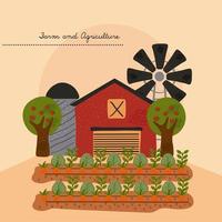 stable farm building with windmill and cultive vector