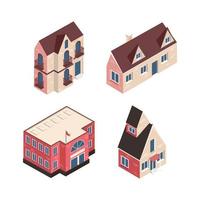 four isometric buildings vector