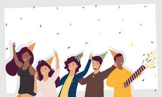 group of five persons celebrating birthday characters vector