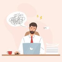 Tired frustrated young man businessman in psychological stress in the office vector