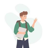 Kid waving hands flat vector illustrations back to school