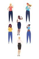 group of diversity girls standing characters vector