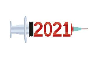 2021 year number in covid19 vaccine syringe vector