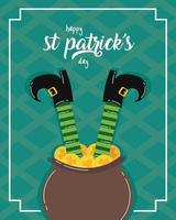 treasure cauldron with leprechaun legs saint patricks day vector