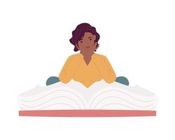 libro de lectura de mujer afro, celebración del día del libro vector