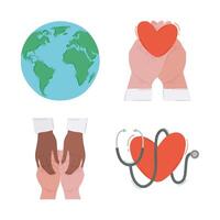 world health day celebration set icons vector